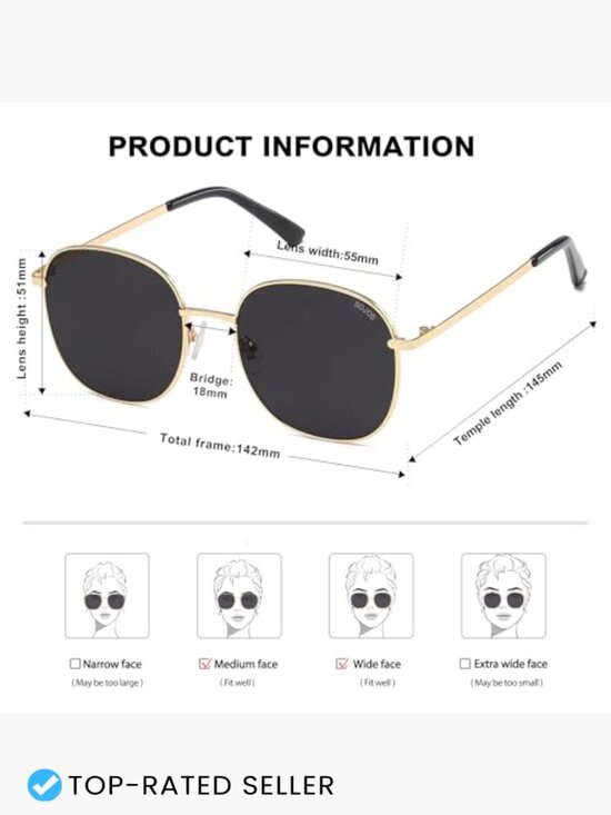 Classic Trendy Square Sunglasses Cute Big Frame Gold Shades main image 6